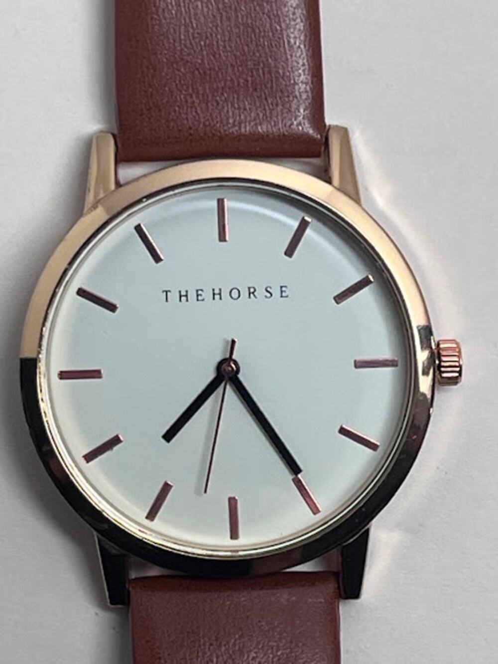 THEHORSE Gold Watch Quartz Tan Leather Band ALL316L 3ATM Water Res Mens Formal